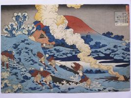Digital photo of Hokusai woodblock print, 100 Poems explained by the nurse